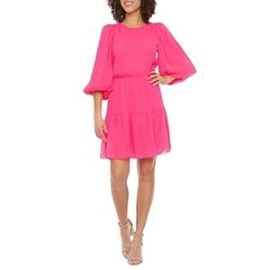 Nwt Sam  And Jess Balloon Sleeve 3/4 Sleeve Fit + Flare Dress Wild Pink Size L
